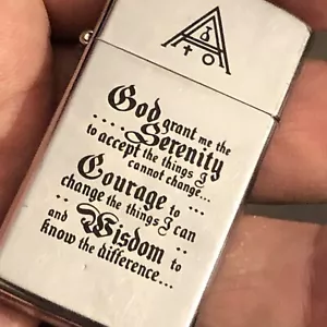 Vintage 1992 Serenity Prayer Zippo Slim Lighter CYNTHIA ENGRAVING ON BACK - Picture 1 of 5