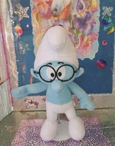 🦄Nanco / The Smurfs / "Brainy Smurf" with Black Glasses '2010 15” Plush! - Picture 1 of 11