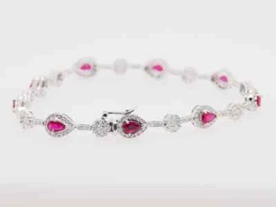 1.90 CT White CZ & 2 CT Pear Cut Red Ruby Fabulous Women's Stunning Bracelet - Image 1 of 4