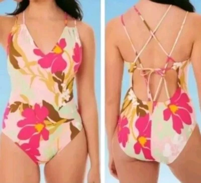 Beach Betty Swimsuit Woman XL Tropical Strappy Open Back One Pc Pool Beach Nwt - Image 1 of 4