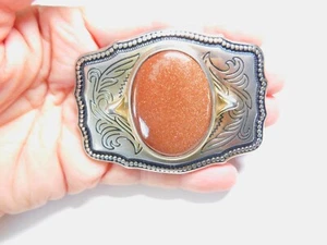 Goldstone goldfarbene Metall Western Herren Gürtelschnalle Vintage - Bild 1 von 5