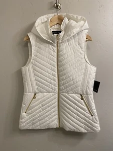 Andrew Marc NY Women’s NWT Size Medium Ivory Hooded Puffer Vest - Picture 1 of 22