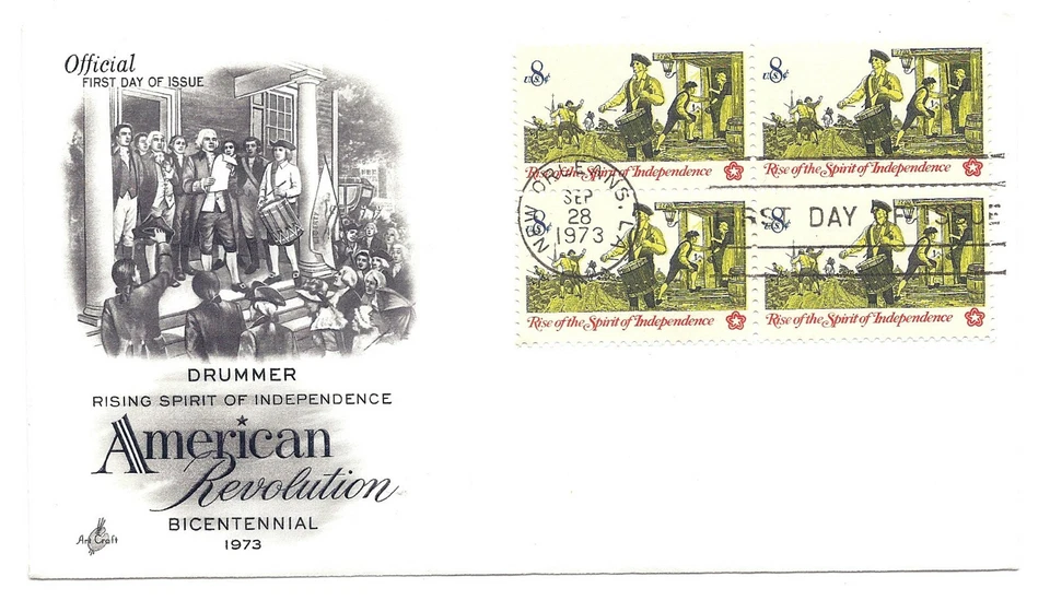 1479 Drummer American Revolution, ArtCraft, block of 4. FDC - Image 1 of 1