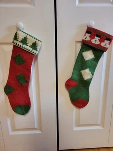  Christmas stockings Snowman & Tree Red Green excellent condition 19" long - Imagen 1 de 5