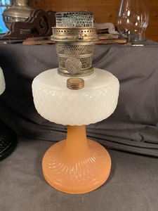 ALADDIN Pink foot & White Quilt Table Lamp Model B-91 B Burner c1937 - Picture 1 of 5