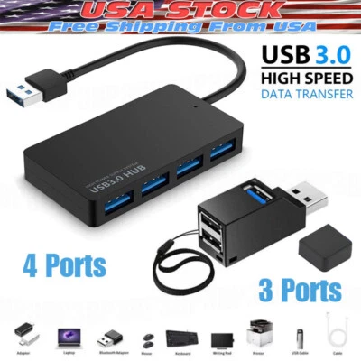 USB 3.0 Hub 4-Port Adapter Charger Data Slim Super Speed PC Mac Laptop Desktop - Image 1 of 4