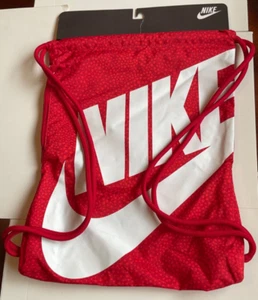 NWT Nike Red Logo Drawstring Bag Unisex Sports Travel Gym Sack Pack Side Zipper - Picture 1 of 3