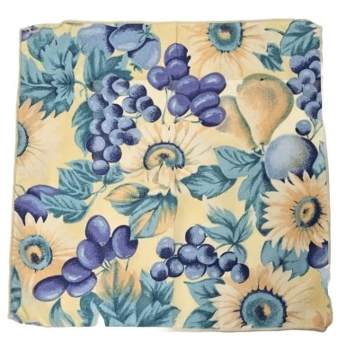 Set Of 6 Sunflower Floral Pattern On Yellow Fabric Table Napkins  Cottage 17" Sq - Image 1 of 2