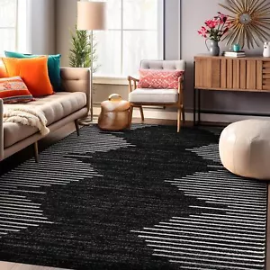 Bohemian Stripe Area Rug Stain Resistant High Traffic Living Room Kitchen Dining - Picture 1 of 8