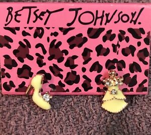 Betsey Johnson Yellow Enamel Dress & High Heel Shoes Earrings NWT