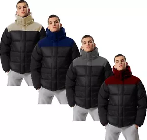 Nuevo Para hombres 2 Tonos Acolchado Chaqueta Amortiguada con Capucha Abrigo Acolchado con Contraste Amortiguador - Imagen 1 de 9