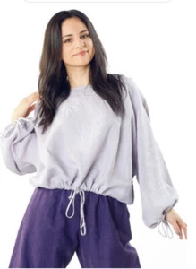 Bryn Walker Linen Gianna Light Linen Bry Seashore Teal Cropped Top Sz Large NWT - Picture 1 of 10