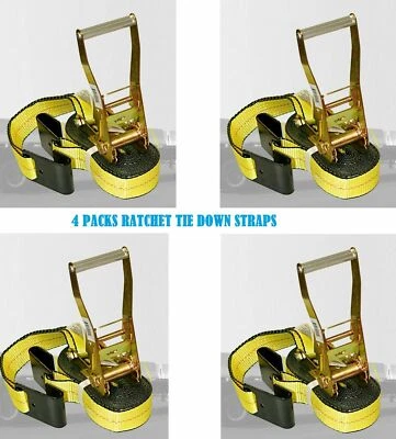 4-PK Ratchet Tie Down 2inx30ft 10000LBS Break Strength 3333LBS WLL Flat-Hook - Image 1 of 4