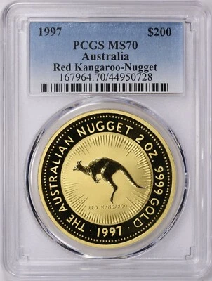 1997 Australia 2 oz Gold $200 Red Kangaroo-Nugget PCGS MS-70 - Image 1 of 4