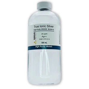 True Free Silver Ions (Ag++): 20 ppm,  99.99+% Purity - 500 mL in Plastic - Picture 1 of 2