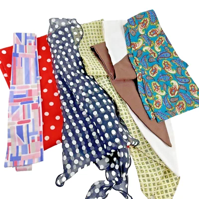 Vintage Seda Poli Chiffon Gravata Laço Cabeça Cachecol Lenços Cintos Longos Lote de 6 - Imagem 1 de 4