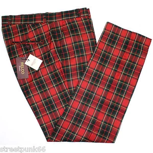 Relco Mens Stay Press Red Stewart Tartan Trousers Sta Press Retro Mod Skin Ska - Picture 1 of 5