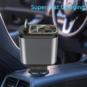 Retractable Car Charger 4 in 1 Fast Charging 120W with Ambient Light 2 USB Ports - Foto 1 di 8