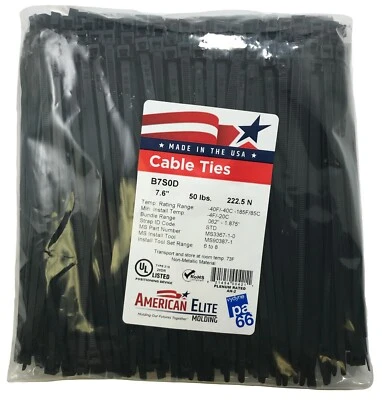 SHERCO-AUTO (1000) Black 7" Inch Nylon Cable Wire Wrap Zip Ties 50 LBS UV Resistant - USA