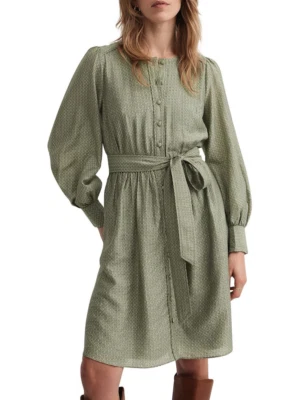 Witchery Textured Oak Leaf Yoke Dress size 6 green long cuff sleeve has pockets - image 1 of 4