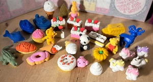 Mixed Lot 30+ Mini Erasers and Rubber Toys Figures Kawaii Desserts Unicorns - Picture 1 of 7