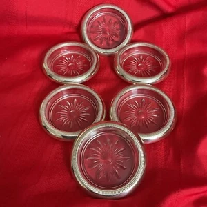 Posavasos Starburst vintage de plata y vidrio... Juego de 6 - Imagen 1 de 8