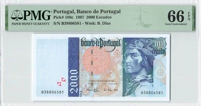 PORTUGAL 2000 Escudos 1997, P-189c, PMG 66 EPQ Gem UNC, Popular Pre-Euro Note - Image 1 of 2