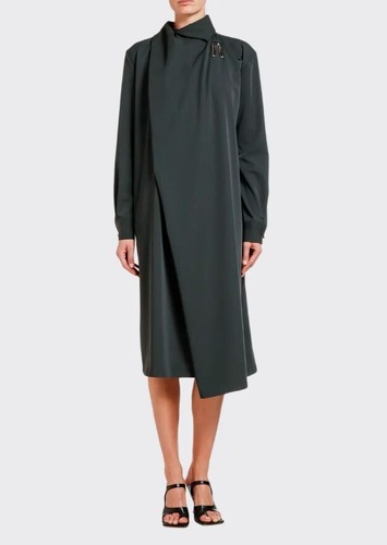 Abito avvolgente Bottega Veneta verde scuro gabardine taglia 38 IT