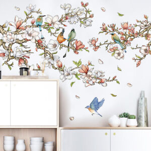 DIY Magnolia Flowers Birds PVC Vinyl Removable Nursery Mural Decal Wall Sticker