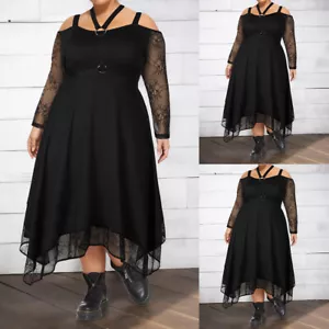 PLUS SIZE Sexy Womens Lace Cold Shoulder Midi Dress Cocktail Party Evening Dress - Picture 1 of 14