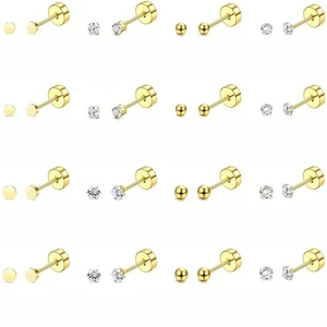16 Paar Damen Hypoallergen Ohrstecker Set Edelstahl Flache Rückseite Ohrring - Bild 1 von 11