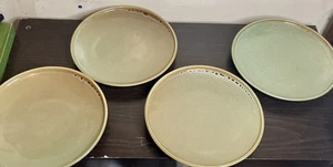 World Market Set of 4 Green W/brown Spotted Dinner Plates 10 3/4" VGUC - Picture 1 of 9