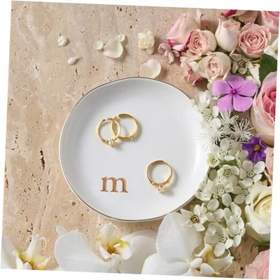  Plato Bandeja Joyería Anillo Cerámica Hecho a Mano con Inicial, M (Letra) Blanco Foto 1 de 4