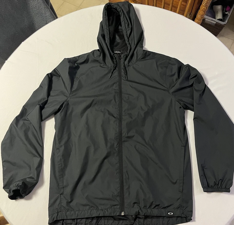 Oakley Windbreaker Men’s Large Black Full Zip Hooded Scatter Skull Tag - Image 1 of 4