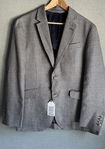 Hackett London Savile Row Checked Wool blend beige navy UK 40R Jacket RRP £650 - Picture 1 of 19