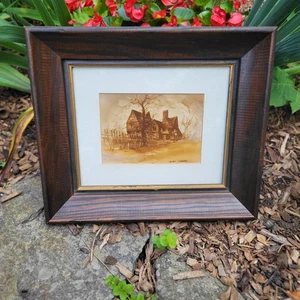 House of the Seven Gables Framed Artwork Signed 13 x 11 Eerie - Picture 1 of 9