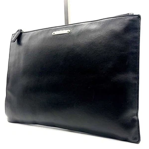 Yves Saint Laurent Clutch Small Logo Leather Black Men's USED FROM JAPAN - Picture 1 of 9