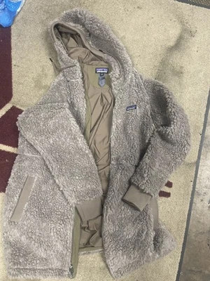 Jaqueta Patagonia Feminina Bege Médio Mesa empoeirada Parka Zíper Completo Com Capuz Lã - Imagem 1 de 4