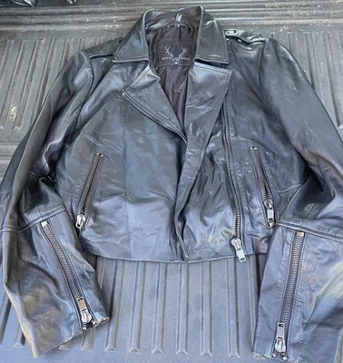 Chaqueta BOD & CHRISTENSEN Mujer M Cuero Genuino Motocicleta Cremallera Solapa Negra Foto 1 de 4