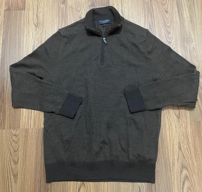 Brooks Brothers Sweater Mens Large Brown Merino Wool Mock Neck Half Zip Pullover - Image 1 of 4