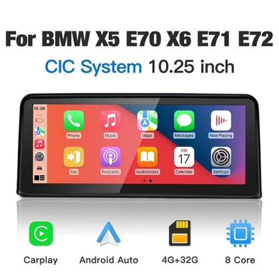10.25" Car Stereo Navi Carplay Android Touchscreen for BMW X5 E70 CIC 2011-2013 - Image 1 of 4