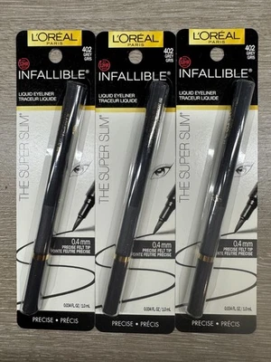 3 L'Oreal Infallible The Super Slim Liquid Eyeliner #402 Grey .034 oz NEW SEALED - Image 1 of 3