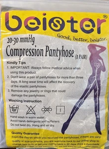 1 par de medias de compresión Beister 20-30 mmHg para mujer y hombre M Med negras punta abierta - Imagen 1 de 9