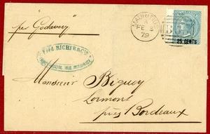 Mauritius 1879/2/3, 25c Surcharged Solo on Cover to Bordeaux, France - Picture 1 of 2