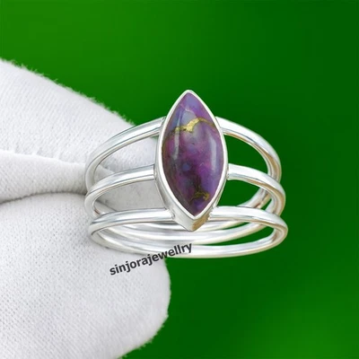 Anel de presente feito à mão prata esterlina 925 pedra preciosa turquesa cobre tamanho 5 a 13 EUA - Imagem 1 de 4