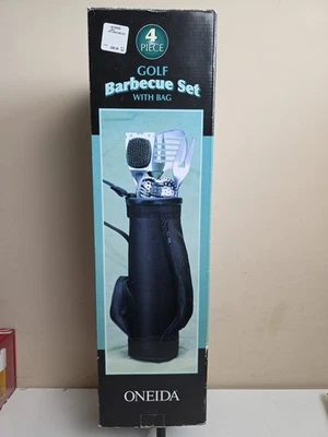 Juego de barbacoa de golf ONEIDA 4 piezas con pinzas, girador, tenedor, cepillo y bolsa nuevo Foto 1 de 4