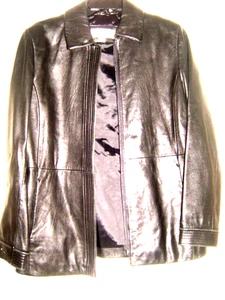 CHAQUETA DE CUERO GENUINO LIZ CLAIBORNE MUJER Negra Talla S - Imagen 1 de 4