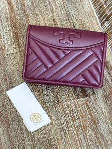 🆕 Tory Burch Alexa Foldable Mini Wallet Imperial Garnet Leather NWT $150 Retail - Picture 1 of 6