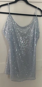 Victoria’s Secret Sequin Shimmer Mini Dress Slip Blue Large NWT - Picture 1 of 5