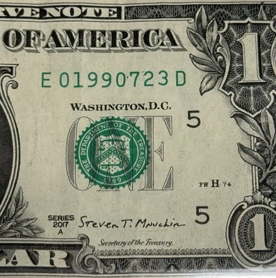 July 23, 1990  Birthday Note Fancy Serial Number One Dollar Bill 01990723 - Image 1 of 3